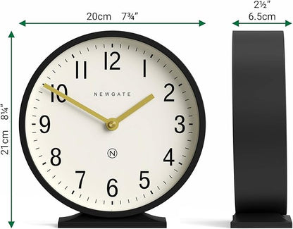 NEWGATE® Q Mantel Clock | Modern Classic Round Mantel Clock | Black | Contemporary Style for Mantel, Desk, Table, Shelf or Bedside