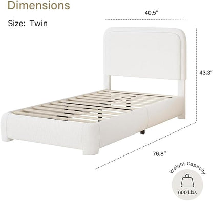 BarnFurin Twin Bed Frames with Headboard,Cloud Boucle Upholstered Platform Bed, Modern Style, Soft Rounded Corners, No Box Spring Needed, Easy Assembly, White