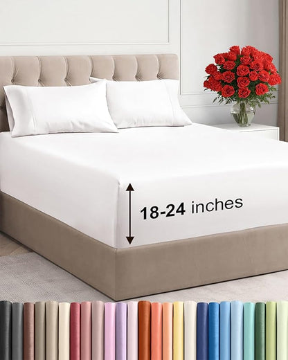 Extra Deep Twin XL Sheet Set - 4 Piece Breathable & Cooling Sheets - Hotel Luxury Bed Sheets Set - Easy Fit - Soft, Wrinkle Free & Comfy Sheets Set - Antique White Sheet Set with Extra Deep Pockets