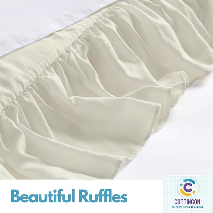 Ruffled Bed Skirt with Split Corners-Dust Ruffle - 15" Drop 100% Microfiber Soft,Sheen & Luxurious Look - Bed Skirts (Ivory -Full)