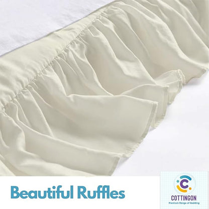 Ruffled Bed Skirt with Split Corners-Dust Ruffle - 21" Drop 100% Microfiber Soft,Sheen & Luxurious Look - Bed Skirts (Ivory -King)