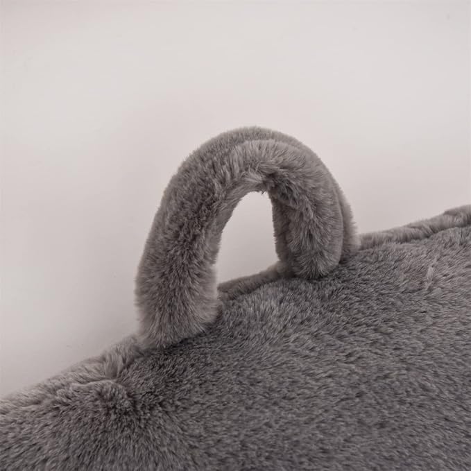 Holawakaka Standard Faux Fur Bed Rest Pillow with Arms, Artificial Rabbit Fur Reading Pillows Perfect for Adults, Teens, Kids, Pregnancy Lumbar & Head Neck Coccyx Lower Back Support Cushion (Grey)