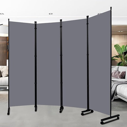 Room Divider Folding Privacy Screens with Wheels, 6FT Tall Divider for Room Separation, Movable Room Partitons and Dividers, Indoor Room Dividers Panel with Fabric (Grey, 4 Panel-88‘’-Wheels)