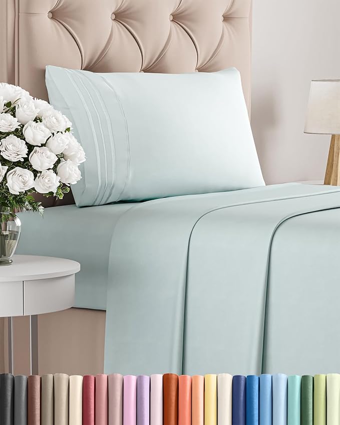 Twin XL Size 3 Piece Sheet Set - Comfy Breathable & Cooling Bed Sheets Set - Hotel Luxury Bedding for Women, Men, Kids, Teens, Boys & Girls - Deep Pockets, Soft and Wrinkle Free - Oeko-Tex - Ice Blue
