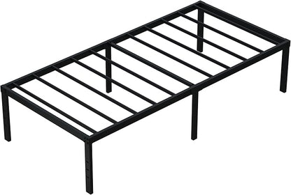 18 Inch Twin Bed Frame Heavy Duty No Box Spring Needed Metal Platform with Maximum Storage, Easy Assembly, Noise Free, Black