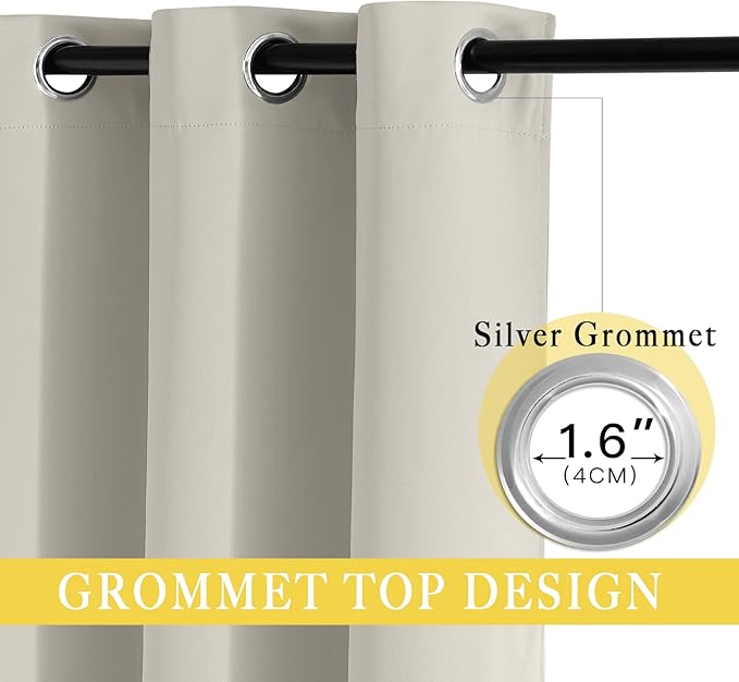NICETOWN Room Darkening Natural Curtain for Bedroom, Grommet Thermal Insulated Thermal Curtain Light Blocking Window Treatment Sound Reducing for Kitchen, 1 Panel, W46 x L63