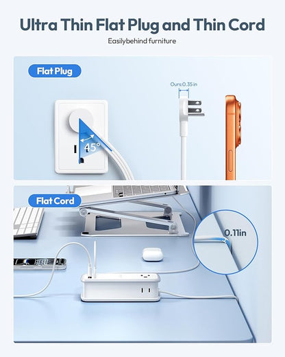 NTONPOWER 100W GAN Ultra Travel Power Strip, 7-in-1 USB C Charging Station with 3 Outlets 4 USB (2 Fast Charge)& 5ft Extension Cord, Compact Desktop Charger for MacBook, iPhone, Cruise, Office, White