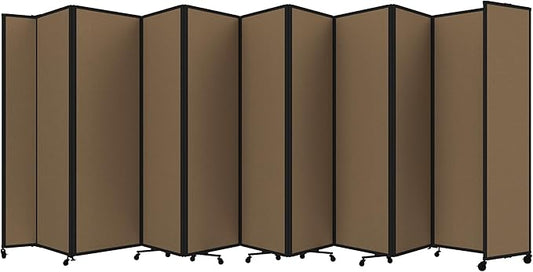 Versare Room Divider 360 Portable Wall Partition | Folding Panels | Large Freestanding Divider | Locking Wheels | Temporary Room Separator | 25' x 7'6'', Latte
