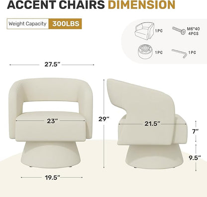 Swivel Accent Chair, Modern Comfy Chenille Barrel Chairs, Oversized Upholstered Round Arm Chair for Living Room, Bedroom, Reading Room, Beige, 1 PCS