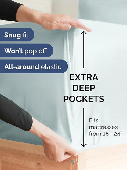 Extra Deep King Sheet Set - 6 Piece Breathable & Cooling Sheets - Hotel Luxury Bed Sheets Set - Easy & Secure Fit - Soft, Wrinkle Free & Comfy Sheets Set - Ice Blue Sheet Set with Extra Deep Pockets