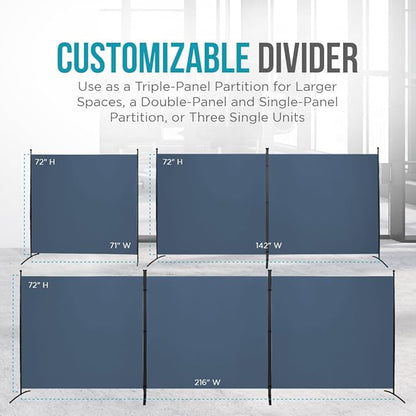 Steel-AID Triple-Panel Privacy Room Divider – Folding Partition Privacy Screen for Office, Classroom, Dorm Room, Kids Room, Studio, Conference - 216" x 72" - Easy to Assemble, Freestanding & Foldable