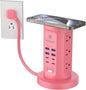 Power Strip Tower, kakyanill Surge Protector Tower 9 AC Outlets 8 USB (4 USB C), 6 Ft Retractable Extension Cord, Charging Station for Office Dorm Room, Pink