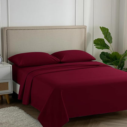 Carressa Linen California King Egyptian Cotton Sheet Sets - 600 Thread Count Cal King Cotton Sheet Set (4 PC, Classic Burgundy), Extra Soft, Cooling, 16" Deep Pocket Sateen Weave Luxury Bed Sheets Set