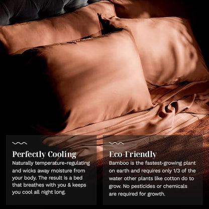 LUXOME 100% Rayon (Viscose) from Bamboo Pillowcase Set (Standard/Queen) | 400 Thread Count | Moisture-Wicking | Envelope Closure | Terracotta