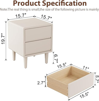 Solid Wood Nightstand White Night Stand with Drawers Mid Century Modern Nightstand with Storage,Wood Night Stand,Small Bedside Table for Bedroom,Living Room,Office,White Bedside Table