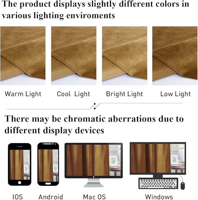 StangH Gold Brown Curtains for Living Room, Luxury Autumn Home Decoration Blackout Thermal Insulated Window Treatment for Living Room Bathroom, W52 x L90, 2 Panels