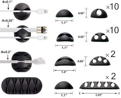 OHill Desk Cable Management Cord Organizer, 24 Pack Black Self Adhesive Cord Holder Cable Clips, Ideal Cable Organizer Wire Keeper for Desk, Nightstand, Phone Charger, Computer, Home, Office, Car