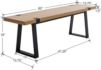 Wahson 60" Dining Bench Set of 2, Natural Wooden Table Bench with Metal Legs, Modern Kitchen Bench for Enrtyway/Indoor/Dining Room