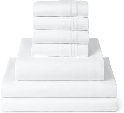 Mellanni Split King Sheet Set - 7-Piece Iconic Collection Bedding, (Including 4 Pillowcases), 16-Inch Deep Pocket, Easy Care, Extra Soft, Cooling Sheets, Brushed Microfiber - White