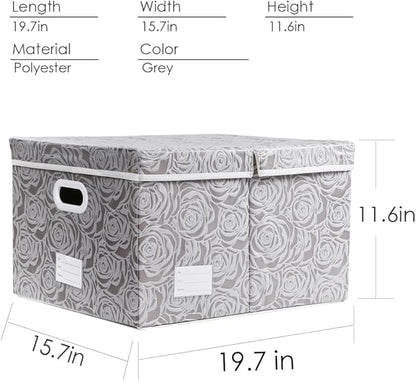 PRANDOM Extra Large Collapsible Storage Boxes with Lids Fabric Decorative Storage Bins Cubes Organizer Baskets with Cover Handles Divider for Bedroom Closet Living Room 19.7x15.7x11.6 Inch 3 Pack