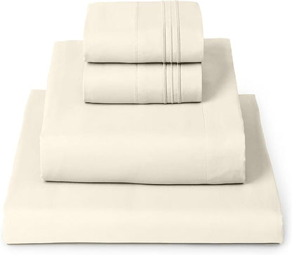 Mellanni Twin Sheet Set - 4-Piece Iconic Collection Bedding, (Including 2 Pillowcases), 16-Inch Deep Pocket, Easy Care, Extra Soft, Cooling Sheets, Brushed Microfiber - Golden Ivory