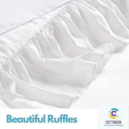 Ruffled Bed Skirt with Split Corners-Dust Ruffle - 21" Drop 100% Microfiber Soft,Sheen & Luxurious Look - Bed Skirts (White -Twin)