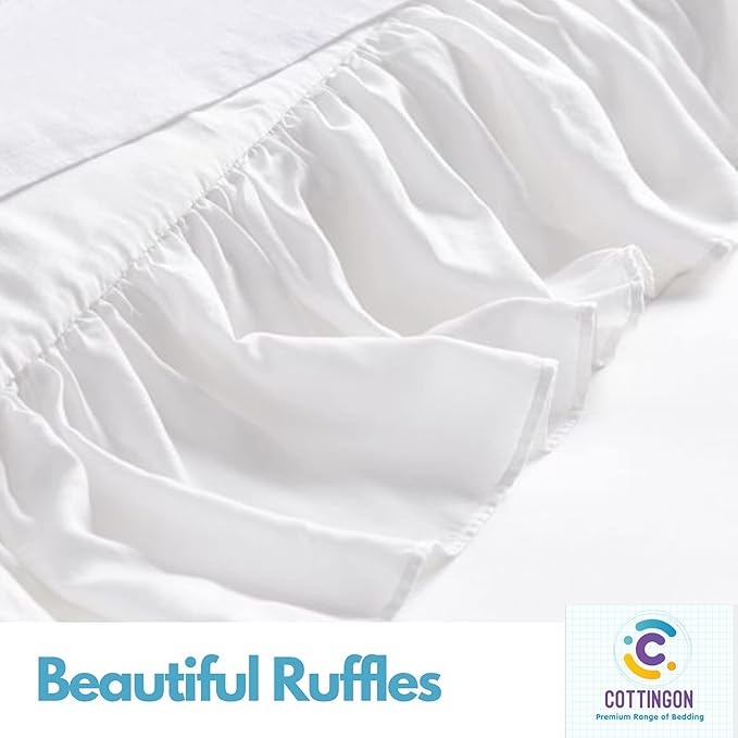 Ruffled Bed Skirt with Split Corners-Dust Ruffle - 18" Drop 100% Microfiber Soft,Sheen & Luxurious Look - Bed Skirts (White -King)
