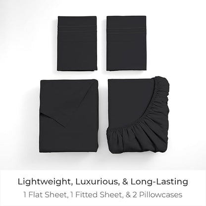Mellanni Twin Sheet Set - 4-Piece Iconic Collection Bedding, (Including 2 Pillowcases), 16-Inch Deep Pocket, Easy Care, Extra Soft, Cooling Sheets, Brushed Microfiber - Black