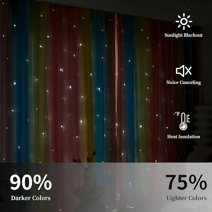 Star Curtains Blackout Curtains for Bedroom Cute Curtains Kids Curtains Rainbow Curtains, Curtains 96 Inches Long 2 Panels, Red & Yellow & Blue Curtains, 52 X 96 Inches
