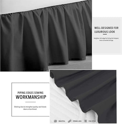 Dark Grey Solid Ruffled Bed Skirt Cal-King-8 Inch Drop Split Corner, Microfiber Bedskirt with Platform Three Sided Coverage