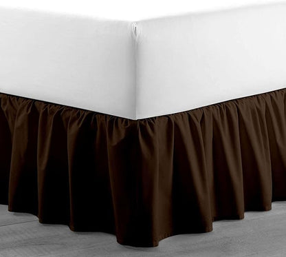 Chocolate Solid Ruffled Bed Skirt Twin-XL-10 Inch Drop Split Corner, Microfiber Bedskirt with Platform Three Sided Coverage