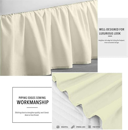 Ivory Solid Ruffled Bed Skirt Short Queen-22 Inch Drop Split Corner, Microfiber Bedskirt with Platform Three Sided Coverage