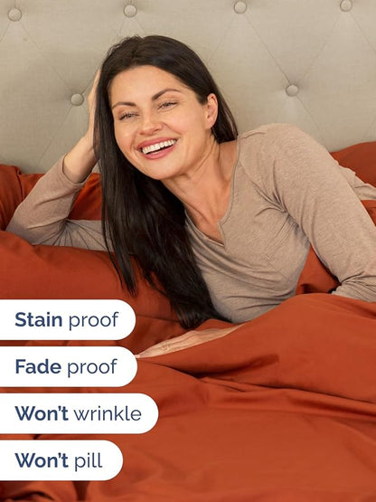 Extra Deep Twin Sheet Set - 4 Piece Breathable & Cooling Sheets - Hotel Luxury Bed Sheets Set - Easy & Secure Fit - Soft, Wrinkle Free & Comfy Sheets Set - Terracotta Sheet Set with Extra Deep Pockets