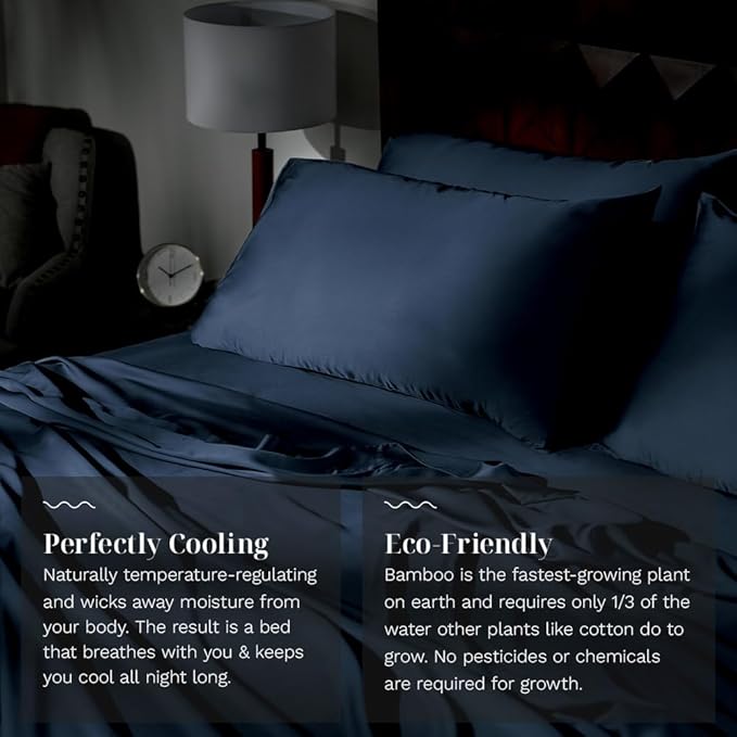 LUXOME Luxury Sheet Set | 100% Rayon (Viscose) from Bamboo | California King - Navy | Deep Pockets | 4-Piece Set (Fitted, Flat, 2 Pillowcases)