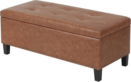 Joveco 41 Inches Storage Ottoman Bench,Microfiber Button Tufted Footstool Ottoman Bench with Nailhead Trim for Bedroom (Chocolate Brown)