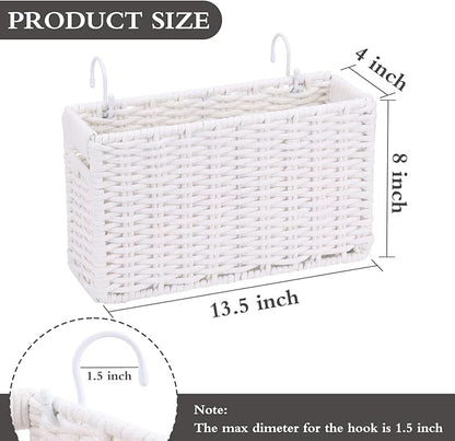 Cotton Rope Woven Bedside Caddy for Dorm Bed, Foldable Bedside Shelf Bunk Bed Accessories, College Dorm Room Essentials Hanging Organizers Storage Basket, Room Decor Magazine File Holder (White)