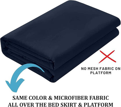 SKY BEDDINGS - Queen Size Ruffled Bed Skirt with Split Corners - 16 Inch Drop Dust Ruffle Bed Skirt with Platform Three Sided Coverage - 100% Microfiber, Navy Blue