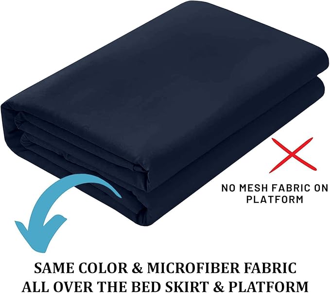 Ruffled Bed Skirt with Split Corners, Navy Blue, Queen 16 Inch Drop Bedskirt, Hotel Quality Brushed Microfiber Wrinkle Free Dust Ruffle Bed Skirt Queen Size