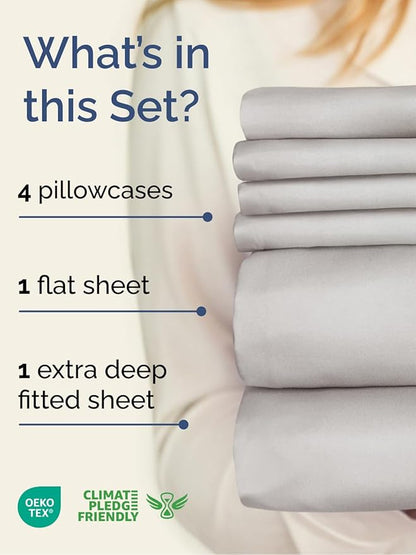 Extra Deep Full Sheet Set - 6 Piece Breathable & Cooling Sheets - Hotel Luxury Bed Sheets Set - Easy & Secure Fit - Soft, Wrinkle Free & Comfy Sheets Set - French Grey Sheet Set w/Extra Deep Pockets