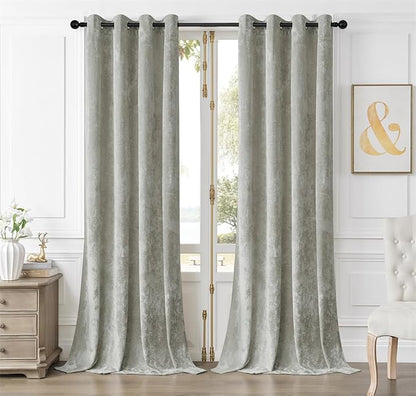 SMILETIME Silver Grey Crushed Velvet Curtains 52x108 inch Luxurious Thermal Insulated Soundproof Drapes for Living Room Bedroom Office Soft and Durable Light-Filtering Window Treatments, 2 Panels