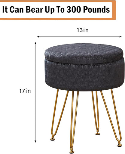 Cpintltr Modern Velvet Foot Rest Stool Upholstered Round Storage Ottomans Multipurpose Dressing Stools Luxury Home Decor Ottoman Coffee Table Top Cover Footstool with Metal Legs for Couch Black