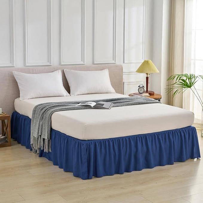 Bed Skirt Full Size Ruffled Bed Skirt with Split Corners, Full Bed Skirts 12 Inch Drop with Platform, 12'' Full, Navy Blue