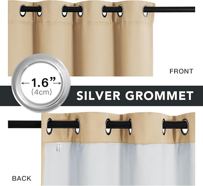RYB HOME 4-in-1 Dust Filtering Curtains, Mountain Fires Smog Filter Drapes with Melt-Blown Fabric Noise Reducing Window Curtains for Nursery Bedroom, W52 x L84 inch, Biscotti Beige?2 Panels