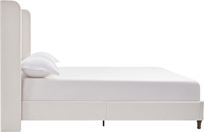 Upholstered Bed Frame with 54'' Nail Head Decorative Wing Back,Hand Buttoned Tufting Headboard Platform Bed Frame with Wooden Slats,No Box Spring Needed (Cream White, King)