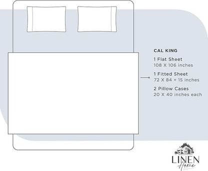 Linen Home 100% Cotton Percale Sheets California King Size, Blue Duck Egg, Deep Pocket, 4 Pieces Set - 1 Flat, 1 Deep Pocket Fitted Sheet and 2 Pillowcases, Crisp Cool and Strong Bed Linen