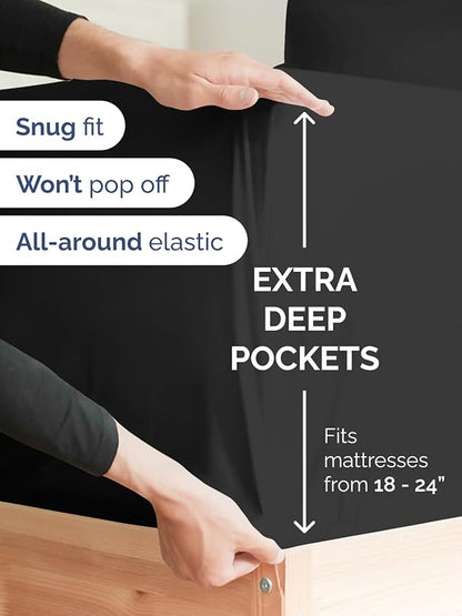 Extra Deep Full Sheet Set - 6 Piece Breathable and Cooling Sheets - Hotel Luxury Bed Sheets Set - Easy & Secure Fit - Soft, Wrinkle Free and Comfy Sheets Set - Black Sheet Set with Extra Deep Pockets