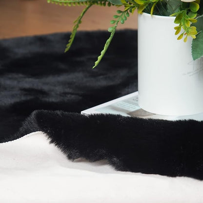 Round Rugs 6ft Faux Rabbit Fur Rug Fluffy Rug for Bedroom Black Faux Fur Machine Washable Area Rugs Living Room Teen Room Home Decor