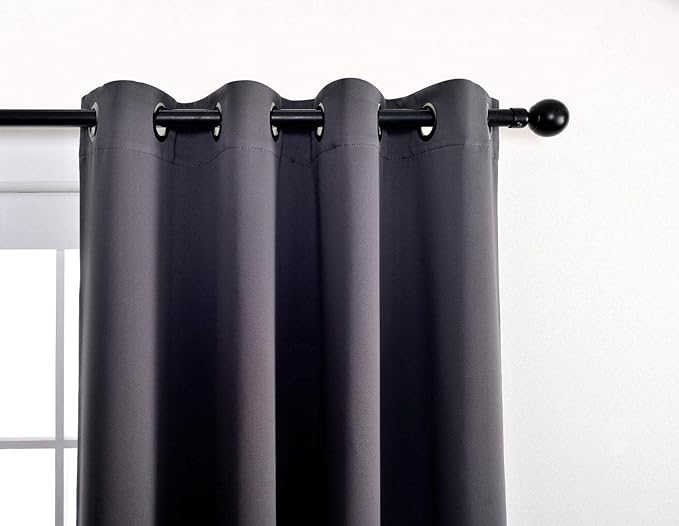 MIUCO 1 Pair Thermal Insulated Grommet 52-Inch-by-95-Inch Blackout Window Curtain Panels with 2 Tie Backs, Dark Grey