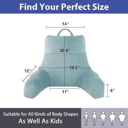 IPYNBAP Reading Pillow with Arms For Adult, Back Pillow for Bed Sitting Up, Shredded Memory Foam Backrest Pillow with Pockets & Removable Washable Cover, Lounging, Watching TV, Reading(20in Lake Blue)