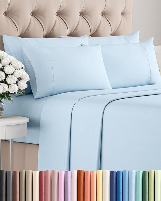 King 6 Piece Sheet Set - Cooling, Comfy & Breathable - Hotel Luxury Bedding, Includes Fitted Sheet for Women, Men, Kids & Teens - 1 Flat, 1 Fitted Sheet, 4 Pillowcases with Deep Pockets - Baby Blue